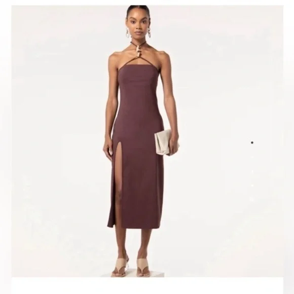 Cult Gaia Brown Castila Halterneck midi dress size large - Picture 2 of 16